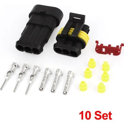 UXCELL 10 Set Plastic 3 Pin Waterproof Connector 3 Way Connector Car Scooter Atv Utv Rv