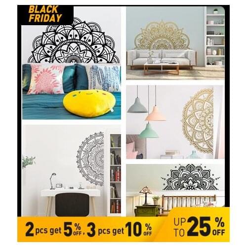 Half Mandala Wall Sticker for Home Headboard for Meditation Yoga Removable Vinyl Sticker Wall Art Living Room Bedroom Mural