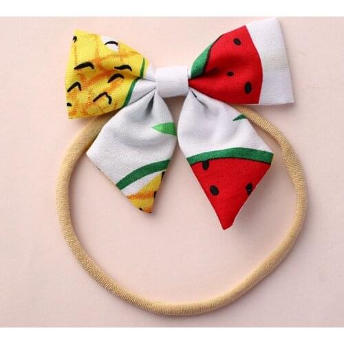 Pink Spring Summer Fruit Fabric Bow Nylon One Size Headband Easter Hair Bows Newborn Baby Toddler Girls headbands HB333S