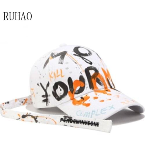 RUHAO Hip Hop letters graffiti baseball Cap casual men women black long belt GD curved skull cap personality Snapback Bone hat