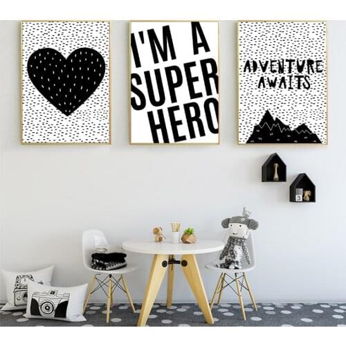 Nordic Black White Tent Heart Wall Art Canvas Painting Motivational Quote Print Poster Kid Room Decorative Picture Home Decor