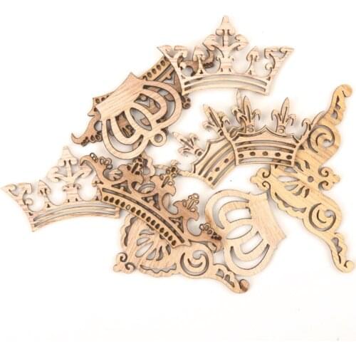 Mix Wooden Crown Pattern Scrapbooking Painting Collection Craft Handmade Accessory Home Decoration DIY 38-82mm 10pcs