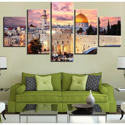 Dusk Mosque Islamic Building Canvas Art Print Painting For Living Room Wall Decoration Picture Modular Castle 5pcs
