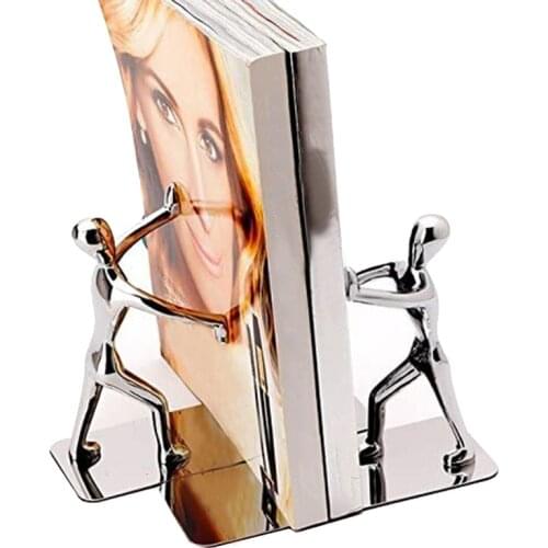 Heavy Duty Kung Fu Man Bookends Nonskid Humanoid Bookends for Home Office Library School Decorative Bookends(Silver)