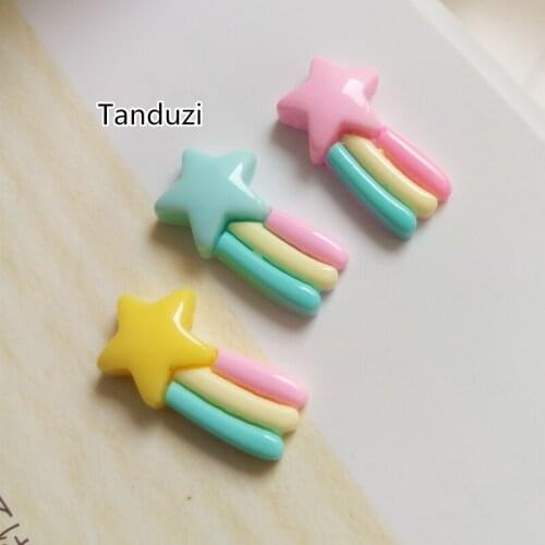 Tanduzi Wholesale 100PCS Cute Resin Rainbow Meteor Flatback Cabochon Scrapbook Diy Star Rainbow Hair Bow Tie Phone Decoration
