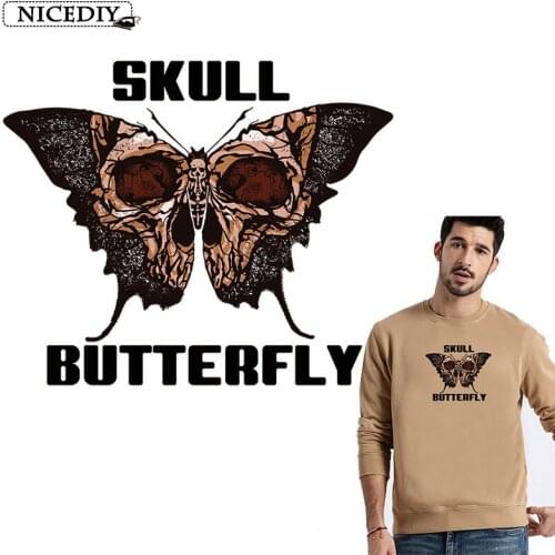 Nicediy Punk Iron On Transfers For Clothes Skull Butterfly Patches Hippie Heat Transfer Vinyl Sticker Thermal Transfer Applique