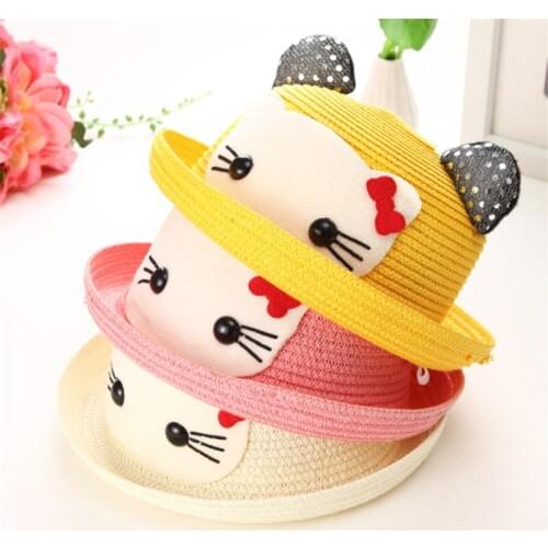 Mingjiebihuo Spring and summer baby hats for children cover sun hats straw hats Korean cartoon cute wave for children caps hats