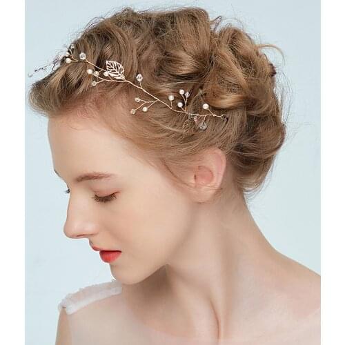 Vintage Gold leaf Banquet Headdress Faux Crystal Pearl Ornament Noble and Elegant Bridal Wedding Hair Accessories for women