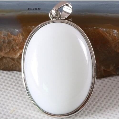 1Pcs Natural Stone Oval CAB Cabochon Bead White Porcelain Pendant For Necklace K689