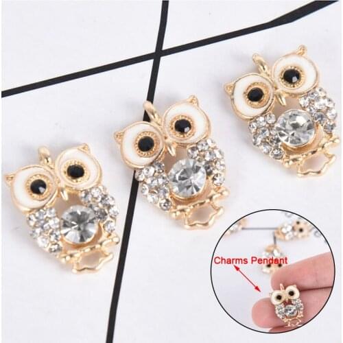 10pcs Fashion Charms Gift Enamels Rhinestone Owl Alloy Pendant DIY Bracelet Necklace Earrings Jewelry Accessories