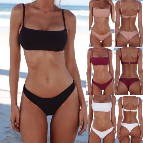2018 Women Summer Beach Bikini Set Push-up Unpadded Bandeau Bra Tops Swimwear e Bathing Suit Swimwear Swimsuit Beachwear