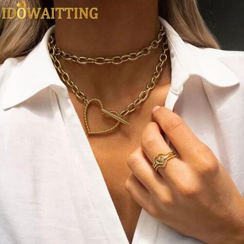 2021 Valentines Day Romantic European Women Jewelry Classic Plain Cuban Link Chain Hollow Heart Shaped Toggle Clasp Necklace