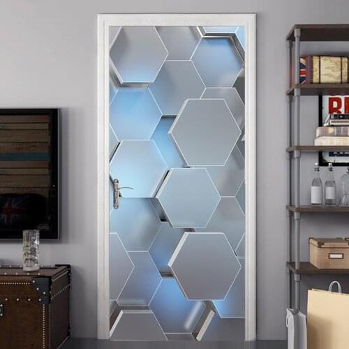 3D View Stereo Geometric Door Mural Vinyl Peel and Stick Wallpaper Room Decoration Poster Wall Sticker Home Design deursticker