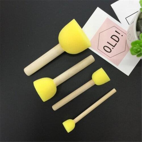 Paint Brush Wooden Handle Seal Sponge Brush Childrens Painting Tool Graffiti Kids DIY Doodle Drawing Toys 4pcs/set