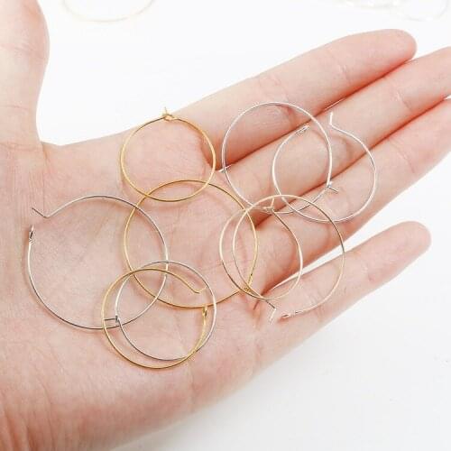 50pcs Gold Silver Color Earrings Wire 20 25 30 35mm Ladies Round Loop Hoop Circle Earrings Wire Hooks Diy Jewelry Material