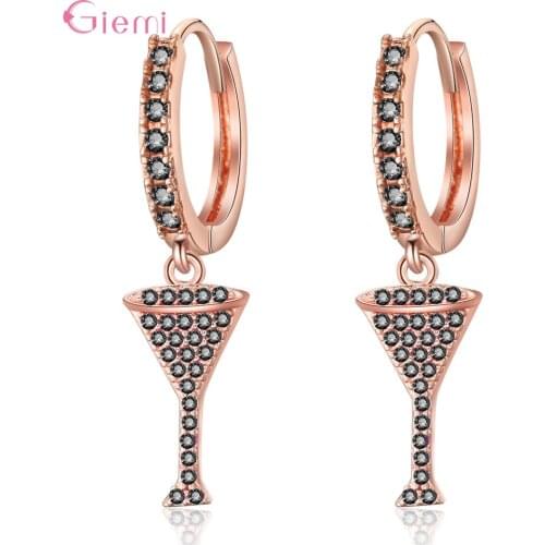 Fast Shipping New Fashion 925 Sterling Silver Full Stunning Crystal Wine Glass Drop Earring For Women Party Club Trendy Jewelry