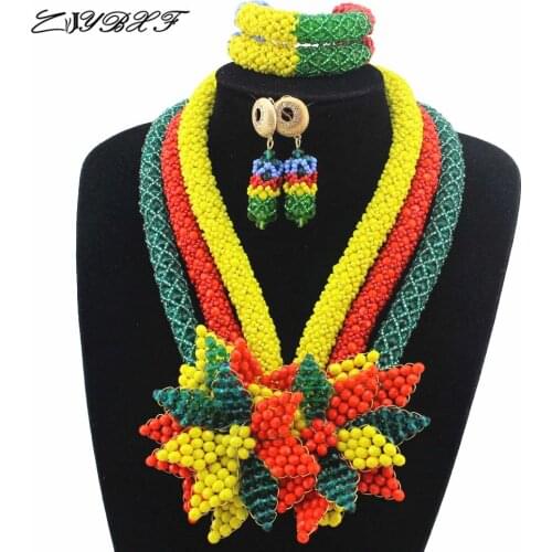 Shinny Colorful Flower Pendant Statement Necklace Set Colorful Bridal Beads Costume African Jewelry Set Free Shipping HD7668