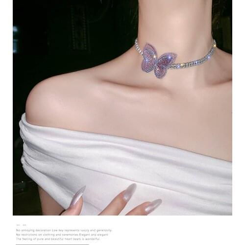 High sense butterfly necklace female rhinestone clavicle chain chocker neck jewelry necklace collar short paragraph light luxury