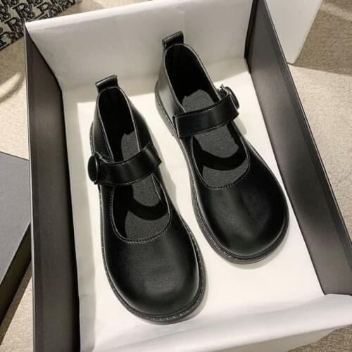 Black leather shoes spring and autumn 2021 new Japanese Mary Jane simple student single shoes wild retro British womens shoes