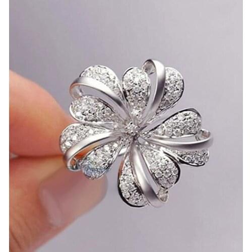 JK Elegant Equinox Flower Shaped Infinite Wedding Ring For Women Brilliant Bud Flower With Zircon Stone Noble White Ring