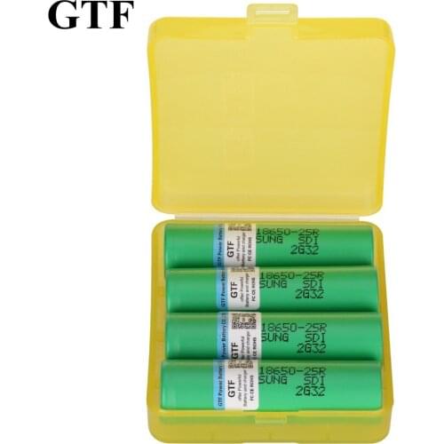 Gtf 4 pgs 3.7v 18650 battery 2500mah inr1865025r 20a discharge lithium ion batteries + 1pc 18650 battery drop transport case