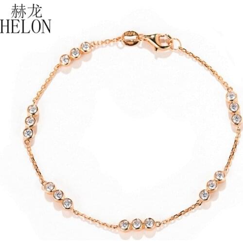 HELON Solid 18K AU750 Rose Gold SI/H 0.6ct Natural Diamonds Bracelet For Women Engagement Chain Bracelet Trendy Fine Jewelry