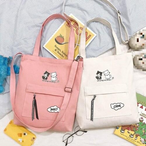 Canvas Women Shoulder Bags Harajuku Fashion Shopping Bag Cartoon Cute Animal Cat Panda Tote Handbag Girls Casual Crossbody bag
