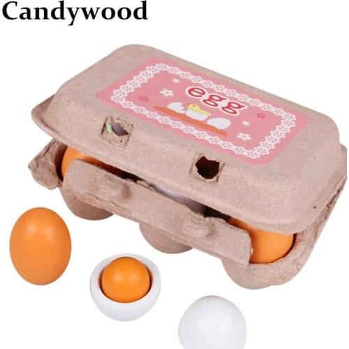 Kids Kitchen toys Wooden Lovely Eggs Box Toy Food Pretend Play House Kitchen Food Toys for Children Baby Girl