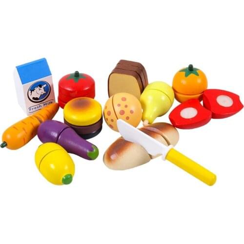 Simulation Kitchen Toy Cartoon Vegetable Fruit Bread Milk Simulation Detachable Kids Educational Pretend Play Toys