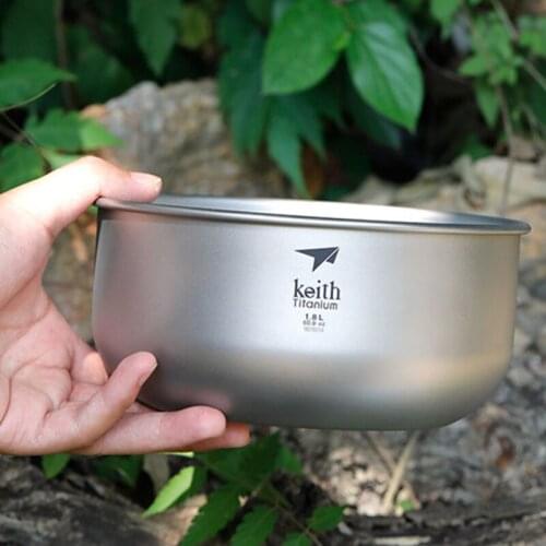 Keith Outdoor Camping Pure Titanium Bowls 1800ml Salad Steak Bowls Cookware Tableware Bacteriostatic Dinnerware Cutlery