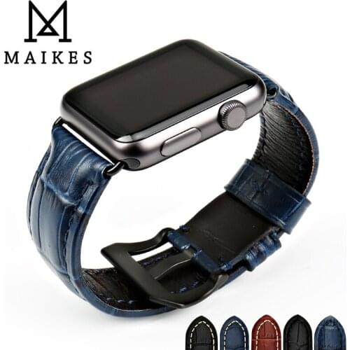 MAIKES Watch Accessories Genuine Leather Watchband For Apple Watch Strap 44mm 40mm & Apple Watch Band 42mm 38mm Series 4 3 2 1