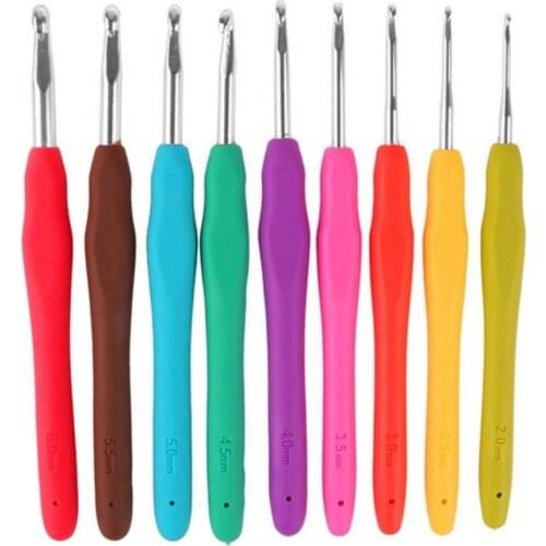 9PCS/Set Knitting Tool TPR Silicone Soft Handle Aluminum Crochets Wool Crochets Hooks Yarn Needles Crafts Tools Sewing D3