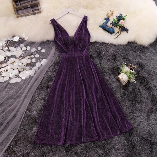 HISUMA 2020 summer new female V neck sleeveless bringht silk fairy dress women deep v collar elegant bling A-line dresses