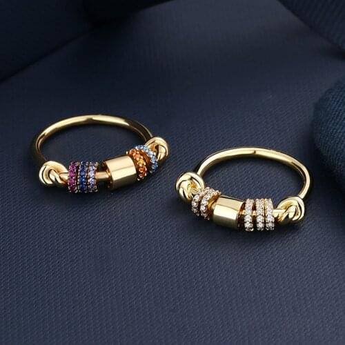 Hot Sale Sliding Fancy CZ Gemstone Multi-layer Circles Vacuum Gold Plated Ring Women Fashion Finger Jewelry