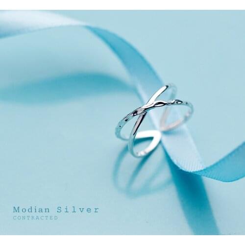 Modian Geometric Cross Line Open Adjustable Finger Ring for Women Fashion Double Circle Sterling Silver 925 Ring Fine Jewelry