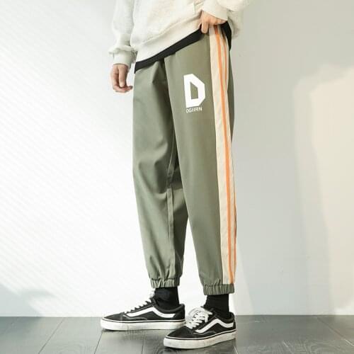 New Spring Autumn Casual Sweat Pants Men Print Striped Male Sweatpants Pockets Korean Fashion Loose Fit Ankle Length Pants Man