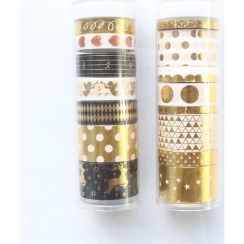 Domikee Cute creative gold foil decorative washi tape rolls set DIY scrapbooking gift packing diary masking tape stationery 7pcs