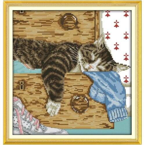 11CT 14CT Cross Stitch Set Cute Kitten Animal Series Handmade Needlework Cross Sewing Decoration Hanging Picture