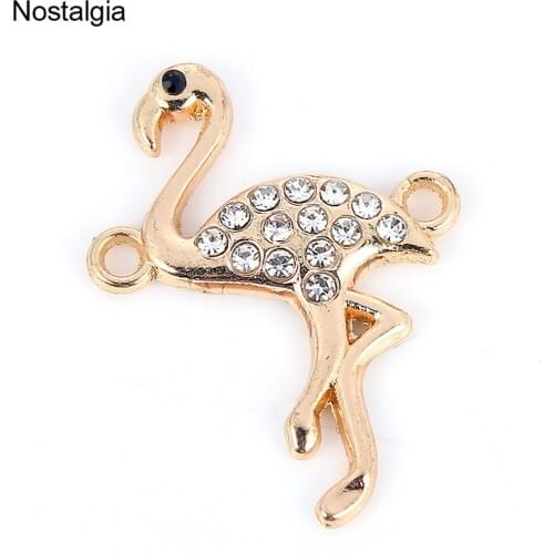 Nostalgia 10Pcs Flamingo Connector Crystal Bird Charms And Pendants For Bracelets Making 26*20MM