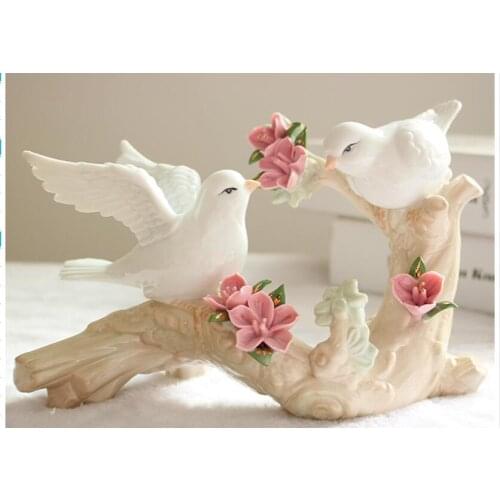 Luxury ceramic Home furnishing accessories bird white pigeon branch high temperature ceramic creative high-grade gifts to friend