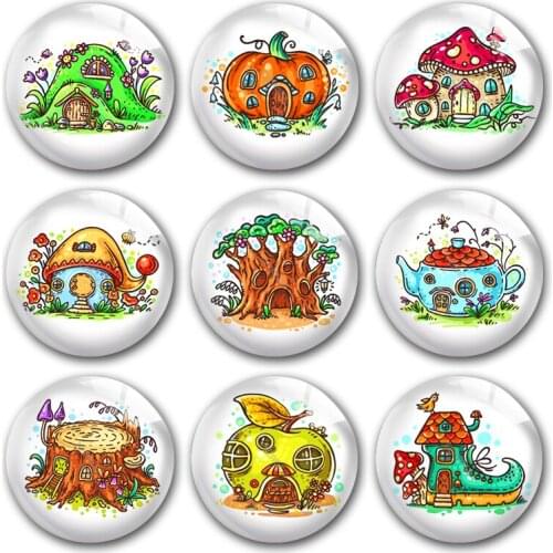 Handmade X-Mas Christmas Cute Gnomes House Round Photo Glass Cabochons Demo Flat Back DIY Jewelry Making Findings Accessory