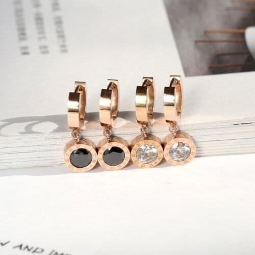 YUN RUO Simple Fashion Roman Number Zircon Stud Earring Rose Gold Color Woman Gift Titanium Steel Jewelry Not Fade Drop Ship