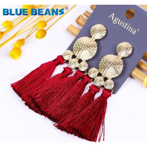 Earrings tassel Red bohemian statement luxury long earring handmade gifts women geometric fringe fashion drop big wedding thread