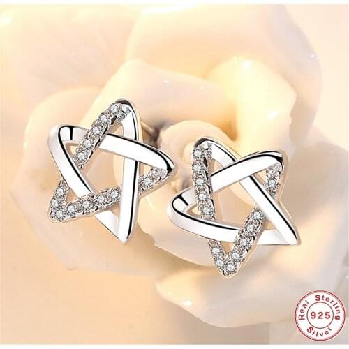 SHQIYAYI High Quality 925 Sterling Silver Stud Earrings Hollow Out Star CZ Crystal Zircon Korean Fashion Jewelery Accessories 95