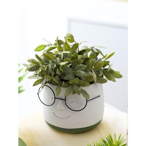 Nordic Cute Glasses Boy Ceramic Succulent Flower Pot Cartoon Fashion Simple Art Dried Flower Vase Indoor Green Dill Home Garden