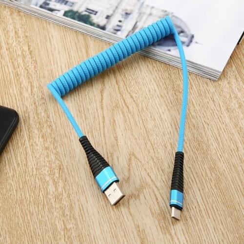 USB-C Type C Cable Coiled Spring Spiral Type-C Male Extension Cord Data Sync Charger Wire Charging Cable