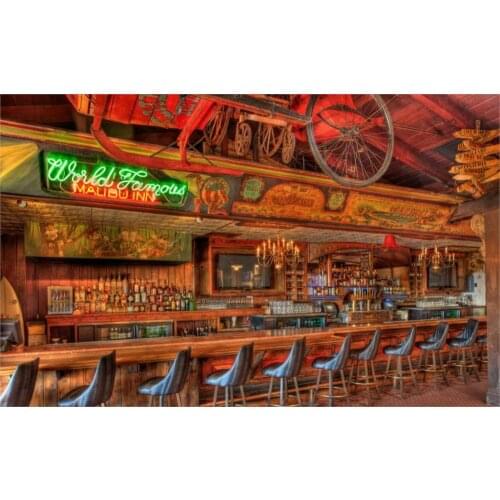 Building Interior Chairs Wooden Design HDR Bar 4 Sizes Home Decoration Canvas Poster Print