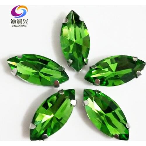 Grass green Horse eye shape good quality Glass Crystal sew on claw rhinestones,Diy Clothing accessories SWM23 Free shipping