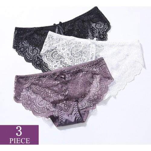 3 Pcs Panties For Woman Underwear Sexy Lace Breathable Female Panty Hollow Transparent Seamless Ice Silk Briefs Lingerie Women