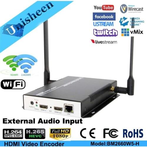 Unisheen H.265 H.264 IPTV Video Encoder HDMI in out youtube facebook wowza ip rtmp live streaming obs vmix wirecast